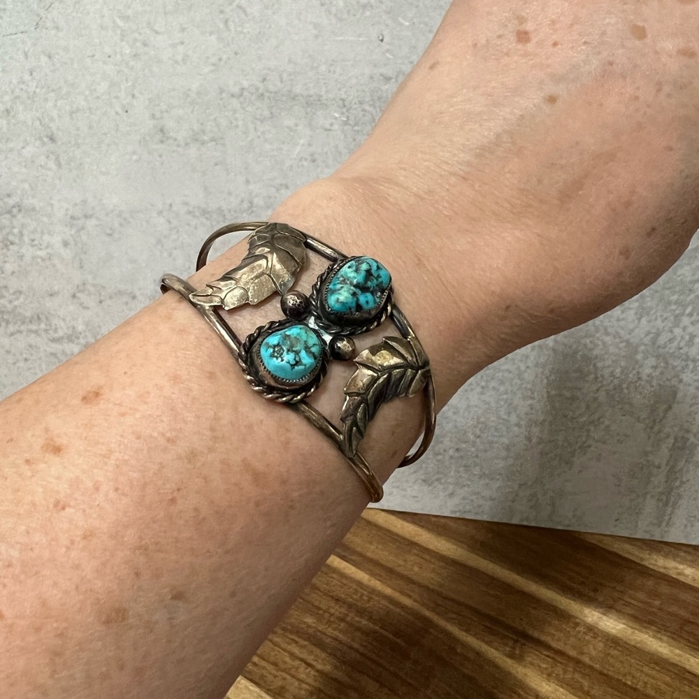 Vintage Native American Sterling Silver 925 Turquoise Cuff Bracelet Estate